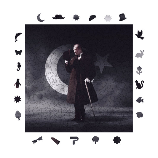 Yetişkinler İçin Ahşap Puzzle, Büyük Önder "Atatürk" Premium Puzzle, 353 Parça Zorlu Ahşap Yapboz, 11,4"x11,4" (29x29 cm) Benzersiz Şekil, Yetişkinler İçin Ahşap Yapbozlar