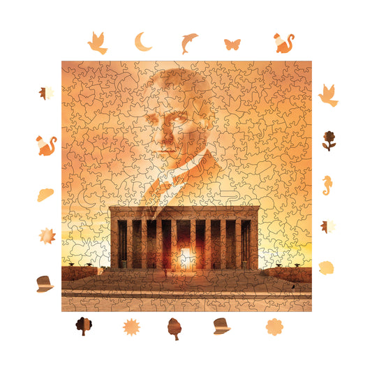 Yetişkinler İçin Ahşap Puzzle, Ebedi Lider Mustafa Kemal Atatürk Premium Puzzle, 353 Parça Zorlu Ahşap Yapboz, 11,4"x11,4" (29x29 cm) Benzersiz Şekil, Yetişkinler İçin Ahşap Yapbozlar