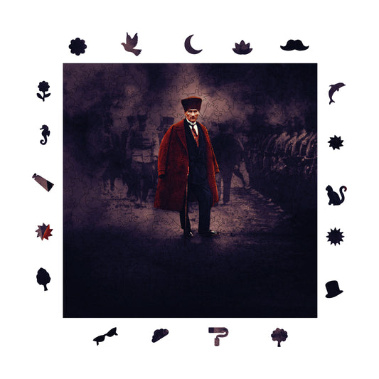 Yetişkinler İçin Ahşap Puzzle, Mustafa Kemal ATATÜRK Premium Puzzle, 353 Parça Zorlu Ahşap Yapboz, 11,4"x11,4" (29x29 cm) Benzersiz Şekil, Yetişkinler İçin Ahşap Yapbozlar