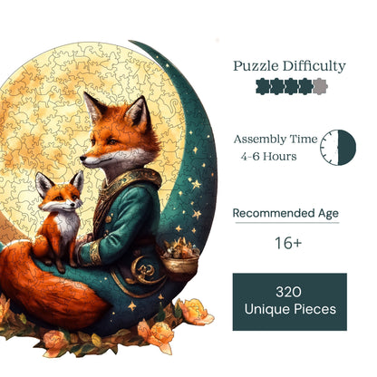 Holzpuzzle für Erwachsene, Tanz des Fuchses und des Mondes, Premium-Puzzle, 320 Teile, anspruchsvolles Holzpuzzle, 11,4"x15" (29x38 cm), einzigartige Form, Holzpuzzle für Erwachsene