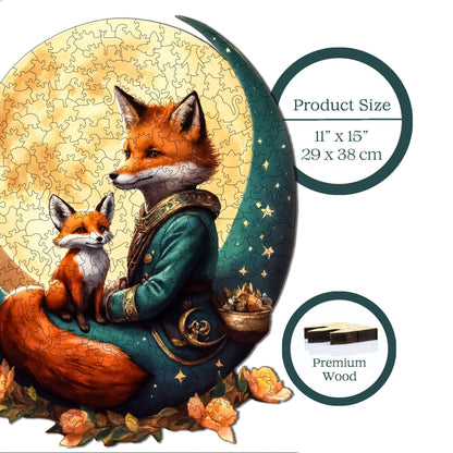 Holzpuzzle für Erwachsene, Tanz des Fuchses und des Mondes, Premium-Puzzle, 320 Teile, anspruchsvolles Holzpuzzle, 11,4"x15" (29x38 cm), einzigartige Form, Holzpuzzle für Erwachsene