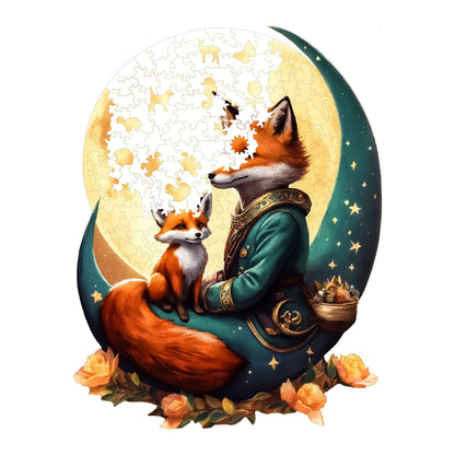Holzpuzzle für Erwachsene, Tanz des Fuchses und des Mondes, Premium-Puzzle, 320 Teile, anspruchsvolles Holzpuzzle, 11,4"x15" (29x38 cm), einzigartige Form, Holzpuzzle für Erwachsene