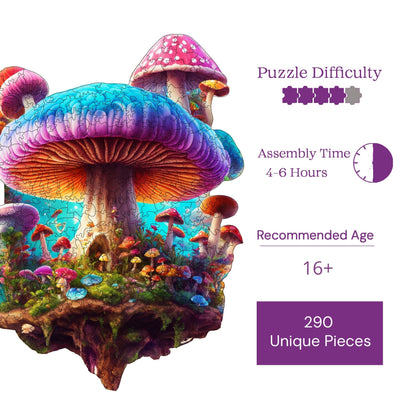 Holzpuzzle für Erwachsene, Mushroom Island Premium Puzzle, 290 Teile anspruchsvolles Holzpuzzle, 11,4"x15" (29x38 cm) einzigartige Form, Holzpuzzle für Erwachsene