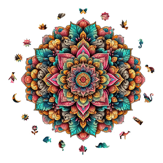 Yetişkinler İçin Ahşap Puzzle, Mandala Sanatı Premium Puzzle, 250 Parça Zorlu Ahşap Yapboz, 11,4"x11,4" (29x29 cm) Benzersiz Şekil, Yetişkinler İçin Ahşap Yapbozlar