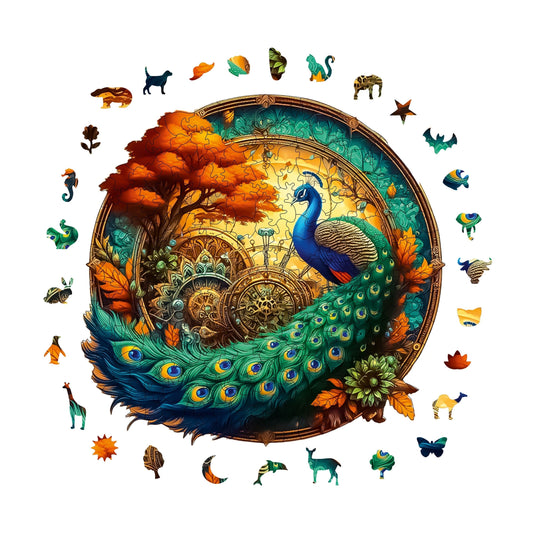 Yetişkinler İçin Ahşap Puzzle, Tavus Kuşu Premium Puzzle, 220 Parça Zorlu Ahşap Yapboz, 11,4"x11" (29x28 cm) Benzersiz Şekil, Yetişkinler İçin Ahşap Yapbozlar