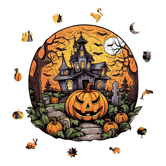 Yetişkinler İçin Ahşap Puzzle, Perili Köşk Premium Puzzle, 155 Parça Zorlu Ahşap Yapboz, 11,4"x11,4" (29x29 cm) Benzersiz Şekil, Yetişkinler İçin Ahşap Yapbozlar