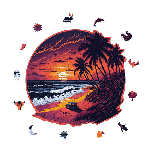 Yetişkinler İçin Ahşap Puzzle, Palmiye Adası Premium Puzzle, 149 Parça Zorlu Ahşap Yapboz, 11,4"x11" (29x28 cm) Benzersiz Şekil, Yetişkinler İçin Ahşap Yapbozlar