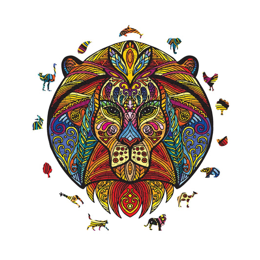 Yetişkinler İçin Ahşap Puzzle, Aslan Figürü Premium Puzzle, 183 Parça Zorlu Ahşap Yapboz, 10,6"x11,4" (27x29 cm) Benzersiz Şekil, Yetişkinler İçin Ahşap Yapbozlar