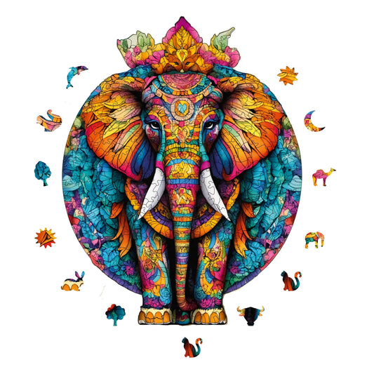 Yetişkinler İçin Ahşap Puzzle, Mandala Fil Premium Puzzle, 220 Parça Zorlu Ahşap Yapboz, 11"x14,2" (28x36 cm) Benzersiz Şekil, Yetişkinler İçin Ahşap Yapbozlar