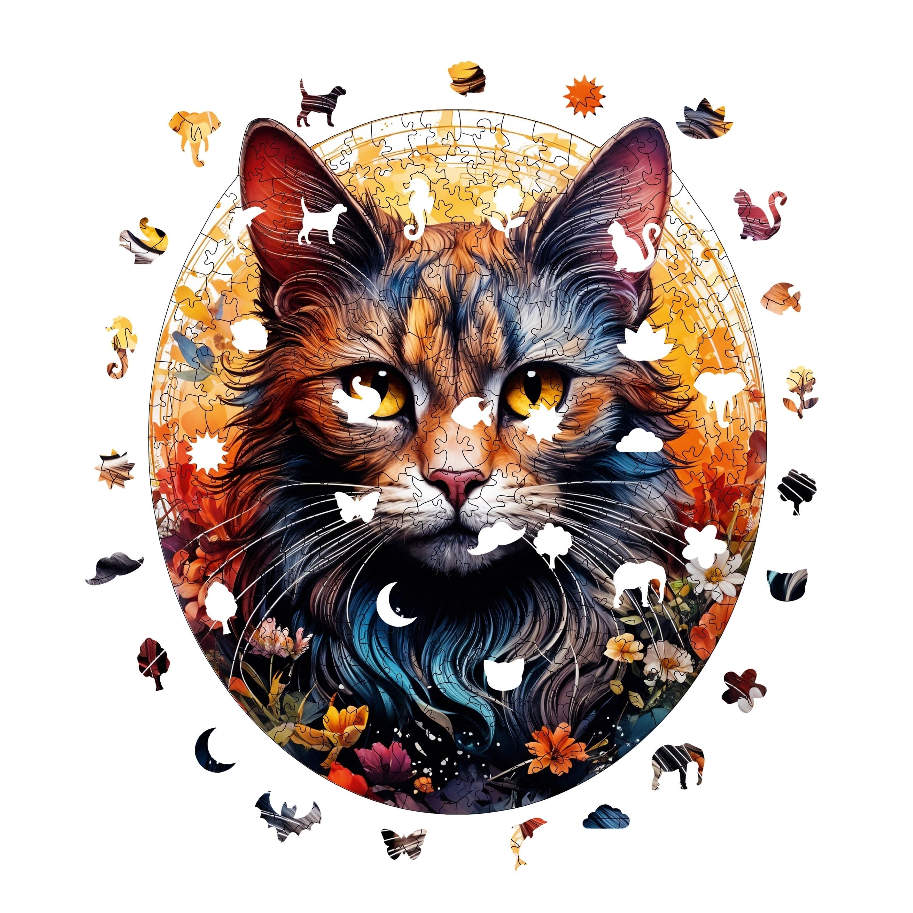  Kedi ve Çiçek - Ahşap Puzzle