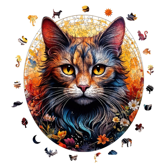 Yetişkinler İçin Ahşap Puzzle, Kedi ve Çiçek Premium Puzzle, 333 Parça Zorlu Ahşap Yapboz, 11,4"x11,4" (29x29 cm) Benzersiz Şekil, Yetişkinler İçin Ahşap Yapbozlar
