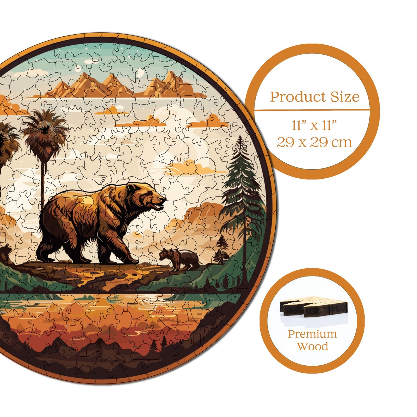 Yetişkinler İçin Ahşap Puzzle, Koca Ayı Premium Puzzle, 252 Parça Zorlu Ahşap Yapboz, 11,4"x11,4" (29x29 cm) Benzersiz Şekil, Yetişkinler İçin Ahşap Yapboz